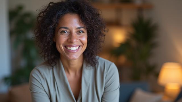 Persona con espressione calma e serena, simbolo di gestione dello stress.