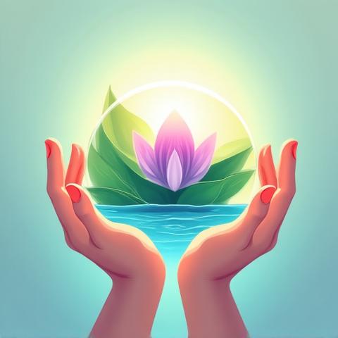 Illustrazione abstract per la sfida 'Mente Serena, Corpo in Armonia', con elementi di mindfulness e natura.