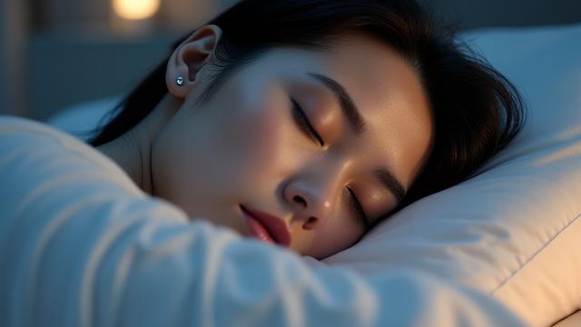 Persona che dorme serenamente in un letto caldo e confortevole, focus sulla qualità del sonno