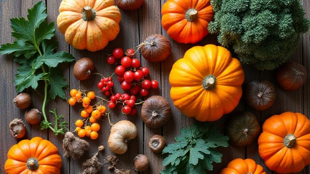 Cesto di prodotti autunnali freschi come zucca, funghi e castagne, per l'articolo sui superfood